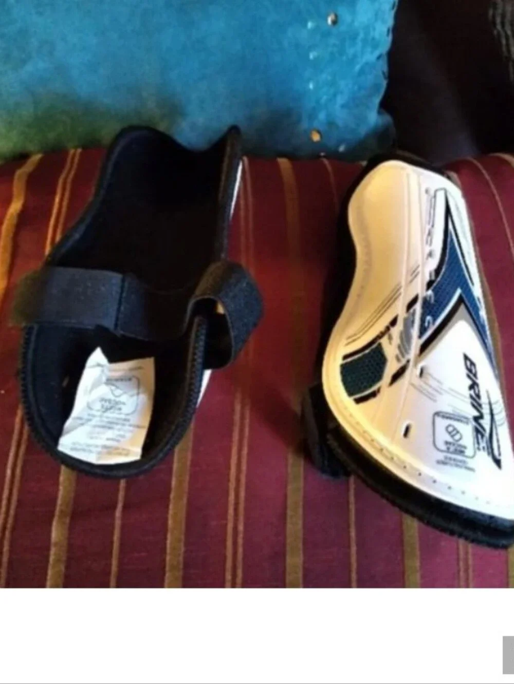 Youth White and Black Soccer Shin Guards with Straps
